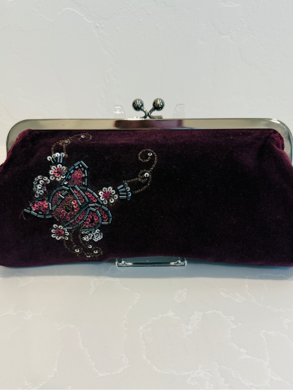 Express Plum Velvet Embellished Clutch